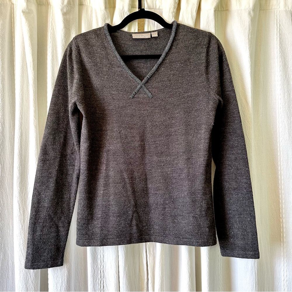Croft & Barrow Gray Beaded V-Neck Sweater